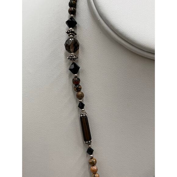 Sterling Silver Smoky Quartz‎ Pendant Beads Jasper Necklace and 925 Earring Set - Picture 5 of 10